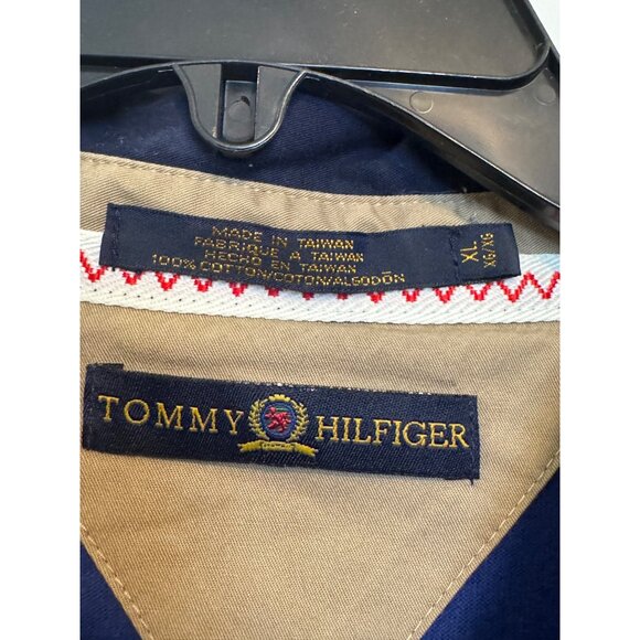 Vintage Tommy Hilfiger Rugby Long Sleeve Shirt Mens XL Blue White Striped Logo C - Picture 3 of 7